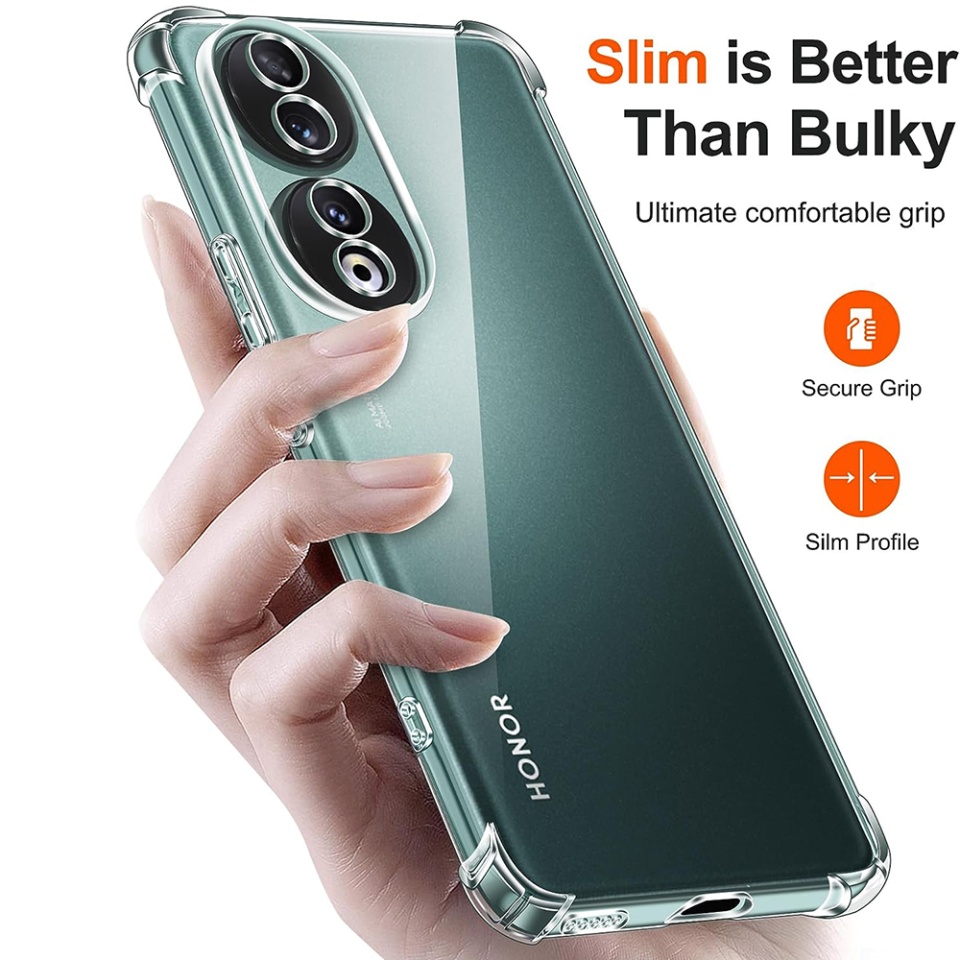Husa pentru Honor 90 , SKYDDAR INNOVATION, Shockproof Clear din Silicon Slim, Transparenta, set cu sticker - 3 | YEO