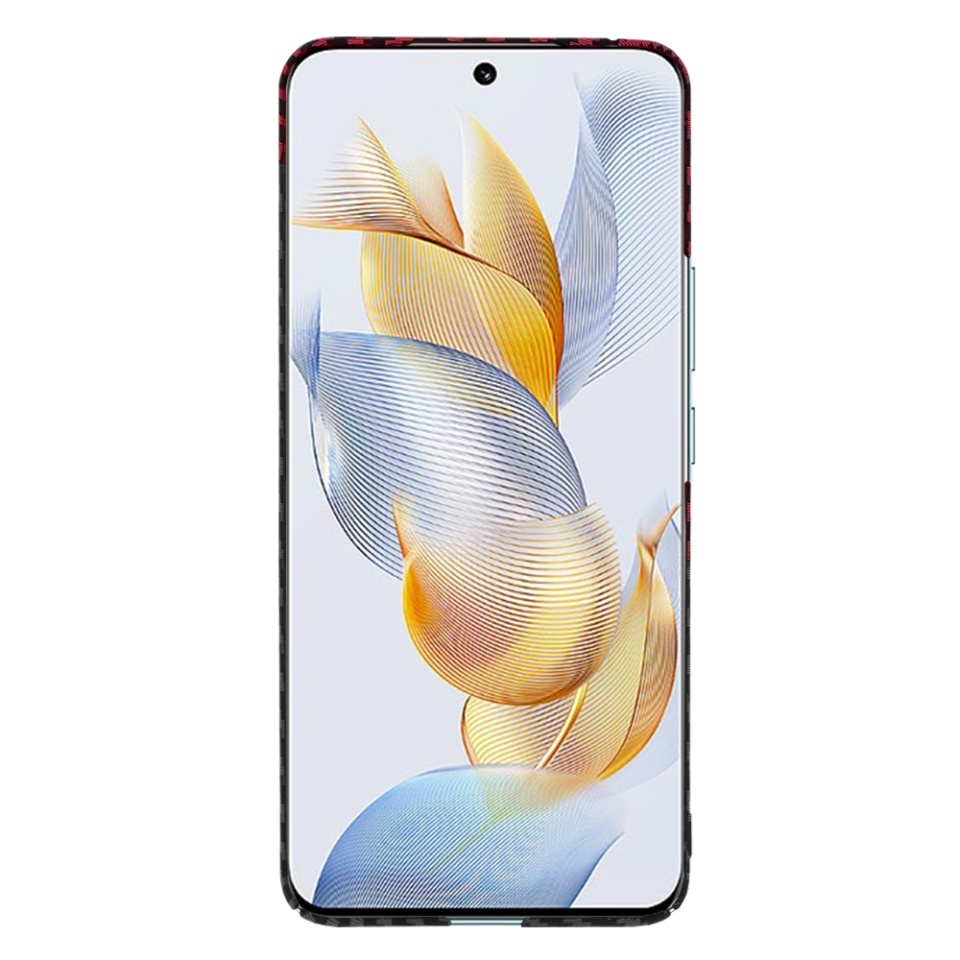 Husa pentru Honor 90, SKYDDAR INNOVATION, textura carbon, Carbonite FiberShell, set cu sticker, Rosu inchis, - 2 | YEO