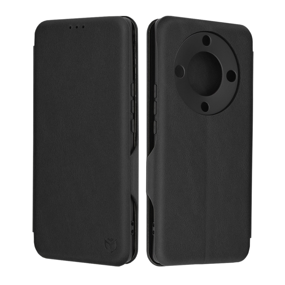 Husa pentru Honor Magic5 Lite, SKYDDAR INNOVATION, Safe Wallet tip carte din Piele Ecologica, Suport Carduri, Inchidere Magnetica, Negru, set cu sticker