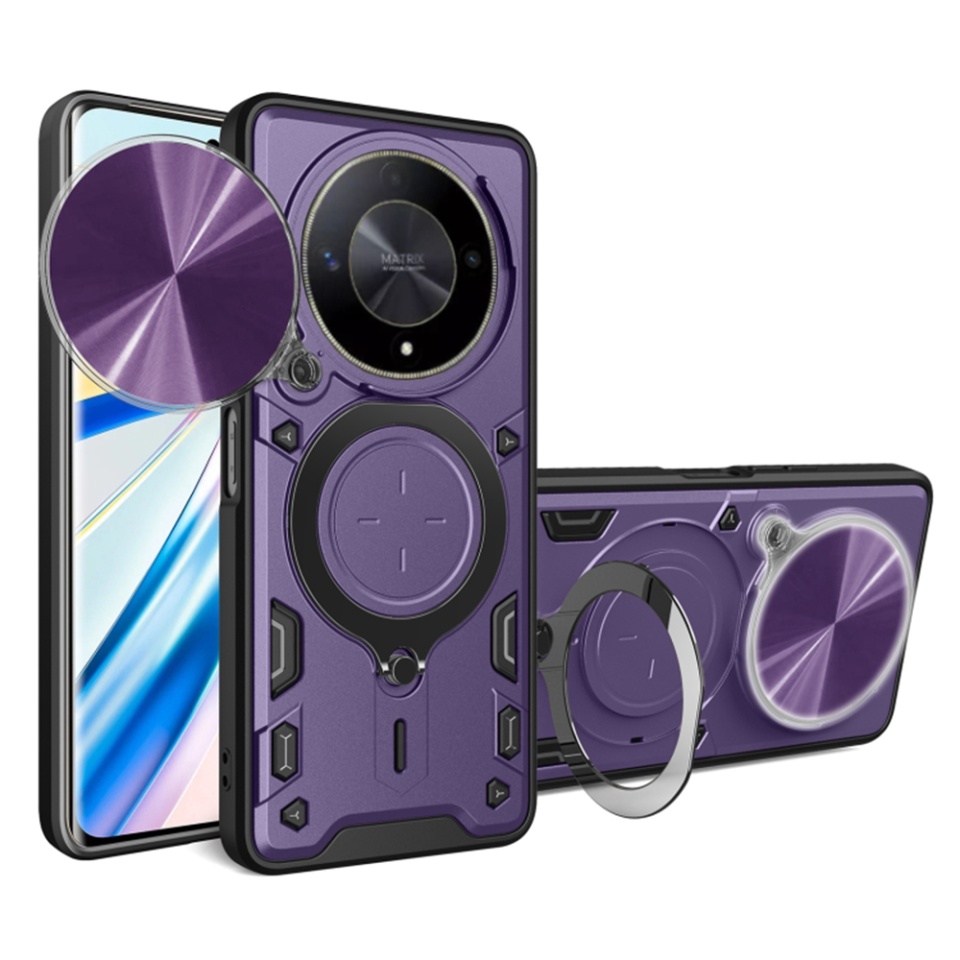 Husa pentru Honor Magic6 Lite, cu inel magnetic si suport ajustabil, protecție completa camera, SKDR SafeCover - Mov