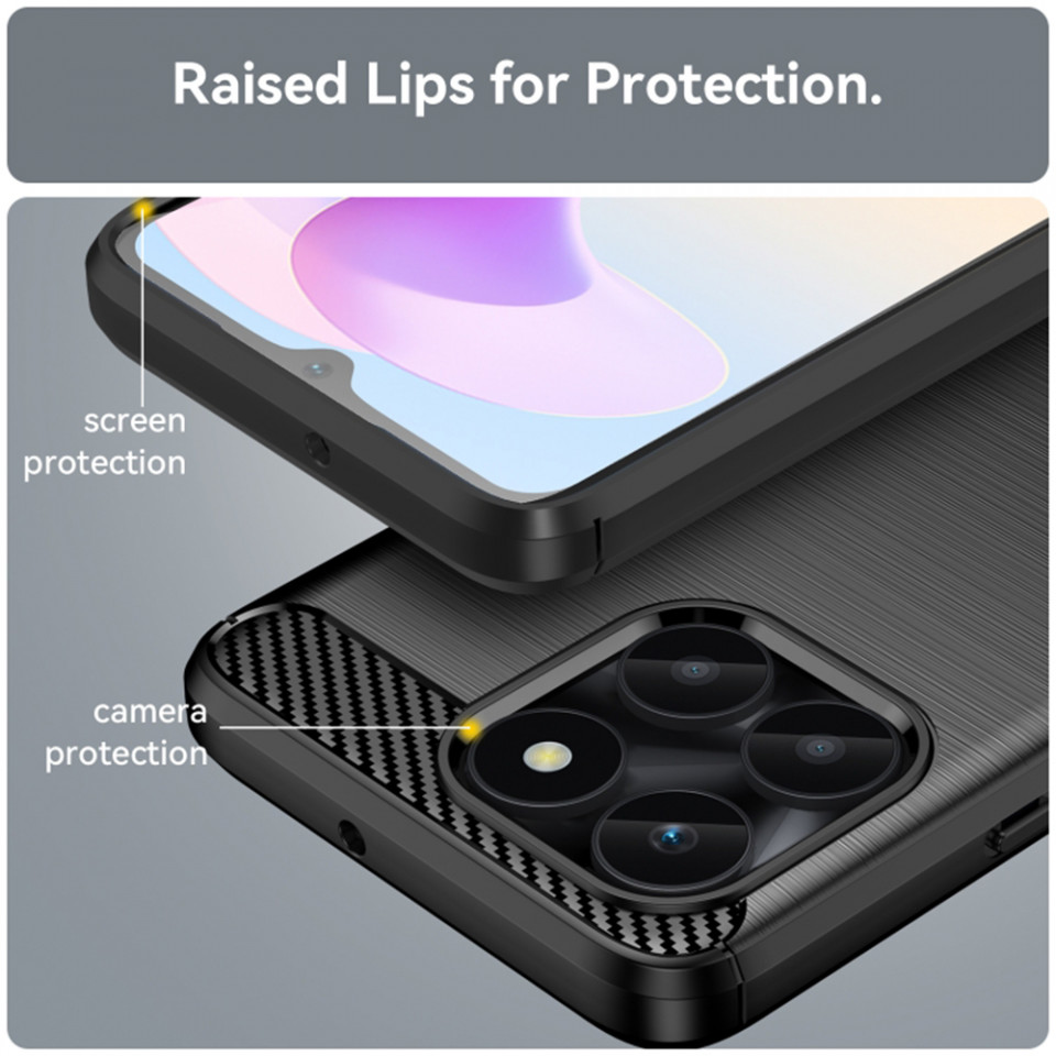 Husa pentru Honor X6a din silicon, Slim, cu textura Fibra Carbon - Negru - 1 | YEO