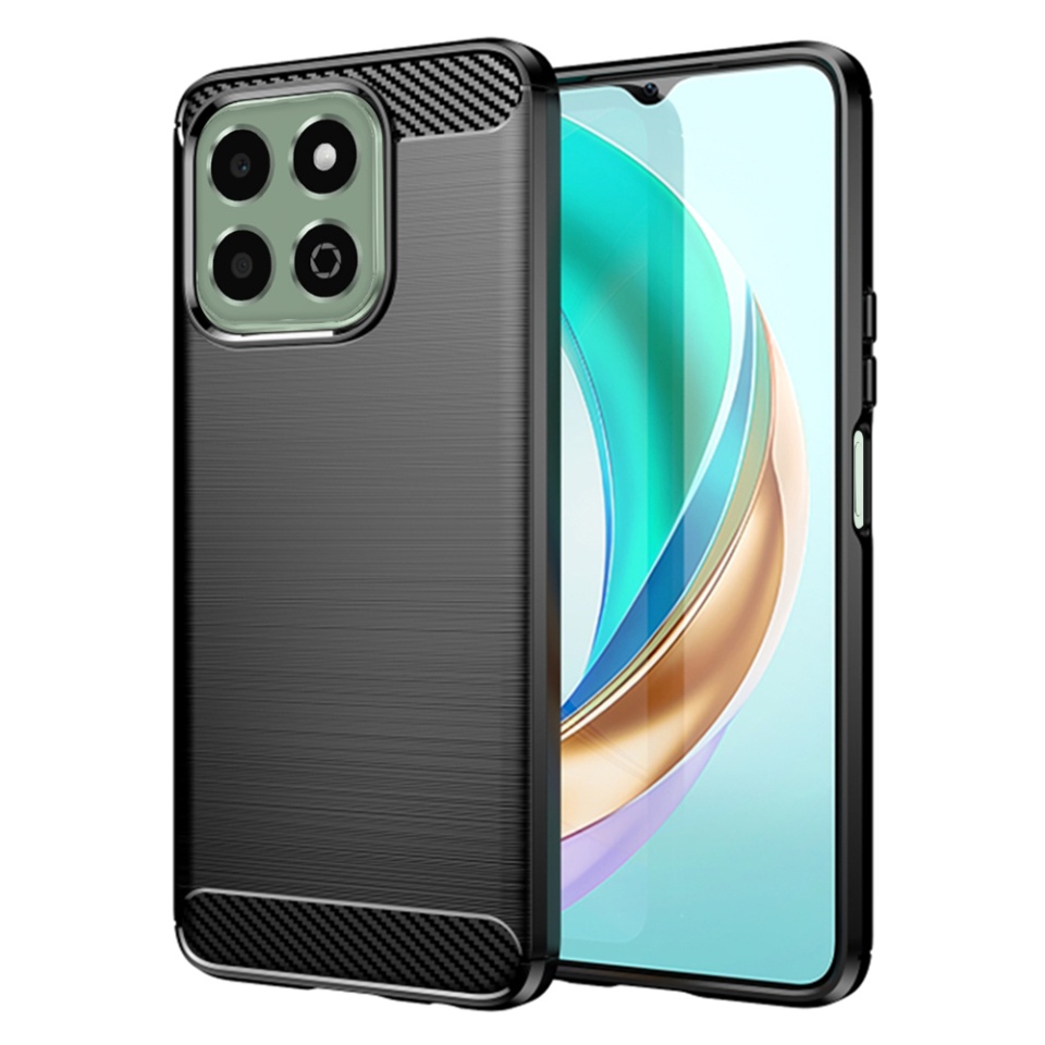 Husa pentru Honor X6b, SKYDDAR INNOVATION, Carbon Silicone, din Silicon Slim, cu textura Fibra Carbon, set cu sticker, Negru