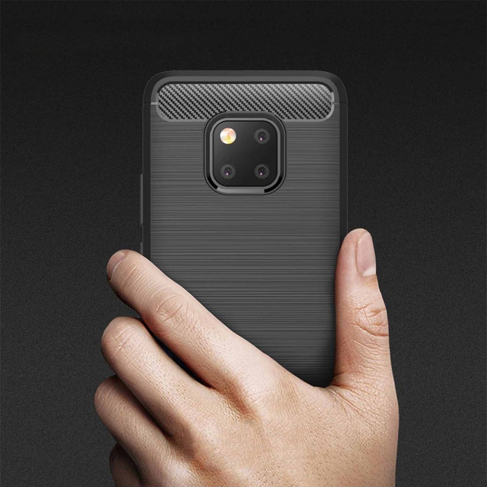 Husa pentru Huawei Mate 20 Pro din Silicon Premium, Slim, cu textura Fibra Carbon - Negru - 3 | YEO