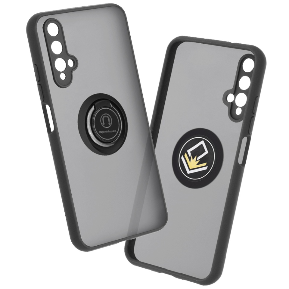 Husa pentru Huawei Nova 5T / Honor 20, SKYDDAR INNOVATION, Glinth cu Inel Rotativ 360° Magnetic, Negru, set cu sticker - 11