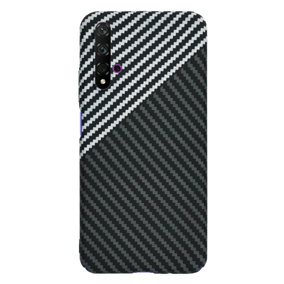 Husa pentru Huawei Nova 5T / Honor 20, SKYDDAR INNOVATION, textura carbon, Carbonite FiberShell, set cu sticker, Gri, - 2 | YEO