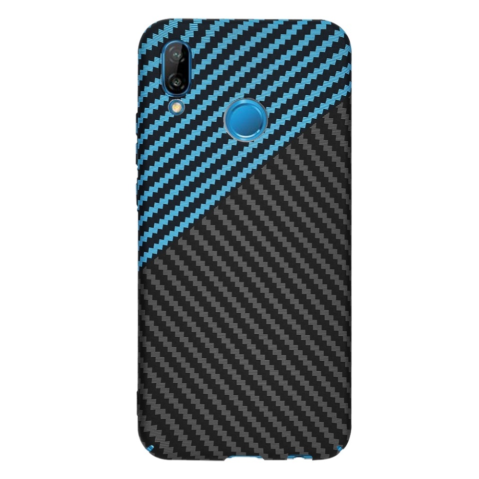 Husa pentru Huawei P20 Lite, SKYDDAR INNOVATION, textura carbon, Carbonite FiberShell, set cu sticker, Bleu, - 2 | YEO