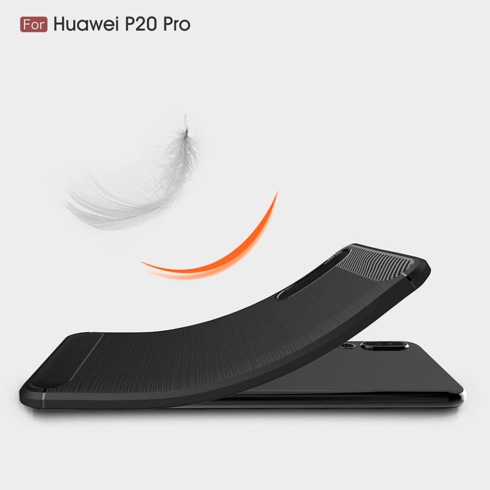 Husa pentru Huawei P20 Pro, SKYDDAR INNOVATION, Carbon Silicone, din Silicon Slim, cu textura Fibra Carbon, set cu sticker, Negru - 1 | YEO