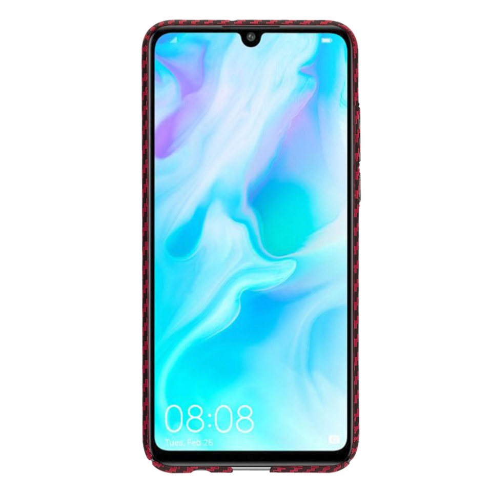 Husa pentru Huawei P30 Lite / P30 Lite New Edition, Finisaj Premium cu Textura de Carbon, Design Elegant, SKDR CarbonFlex - Rosu - 1 | YEO