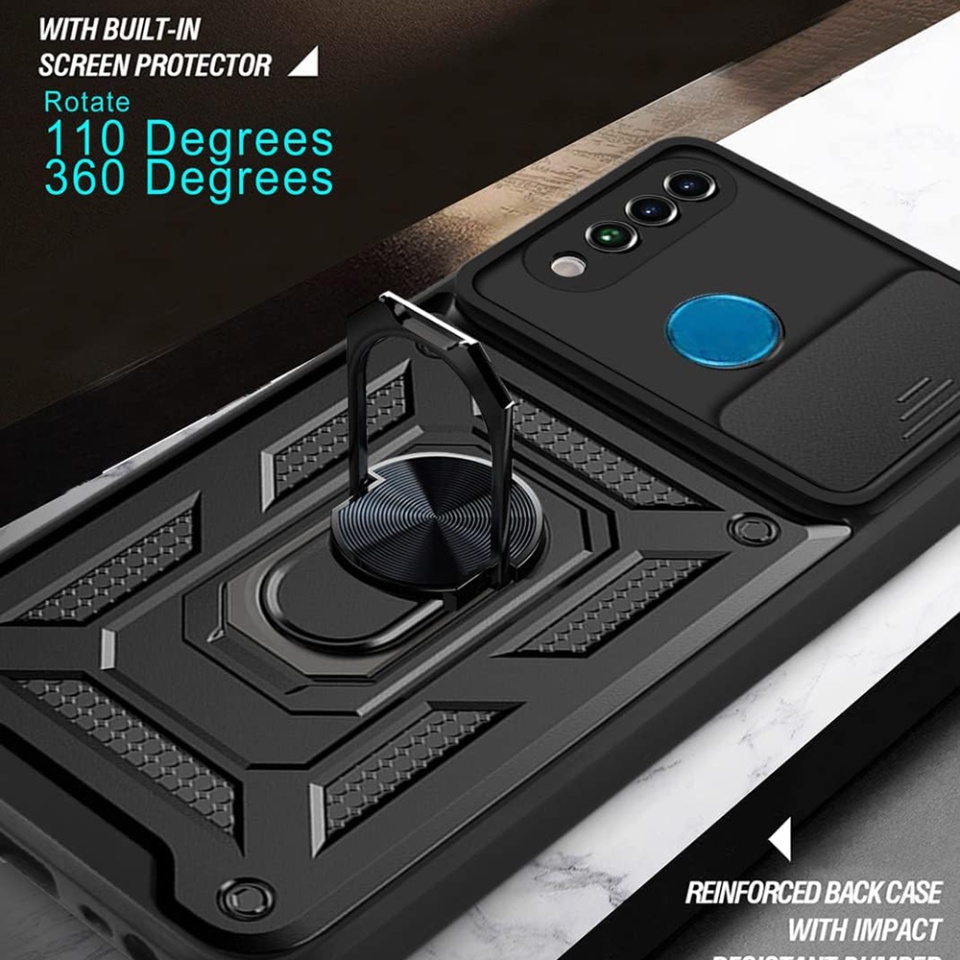 Husa pentru Huawei P30 Lite / P30 Lite New Edition, SKYDDAR INNOVATION, CamShield, Inel magnetic, set cu sticker, Negru - 3 | YEO