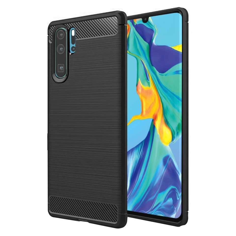 Husa pentru Huawei P30 Pro / P30 Pro New Edition, SKYDDAR INNOVATION, Carbon Silicone, din Silicon Slim, cu textura Fibra Carbon, set cu sticker, Negru