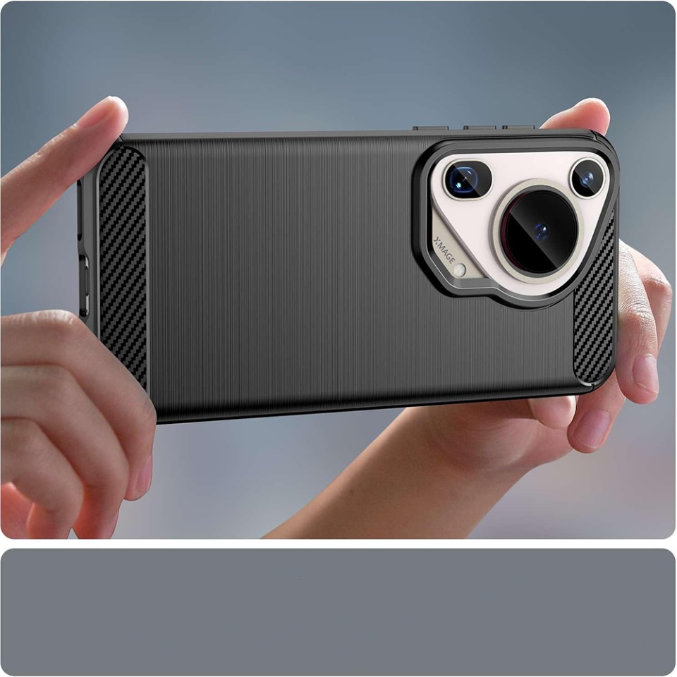 Husa pentru Huawei Pura 70 Ultra din Silicon Premium, Slim, cu textura Fibra Carbon - Albastru - 1 | YEO