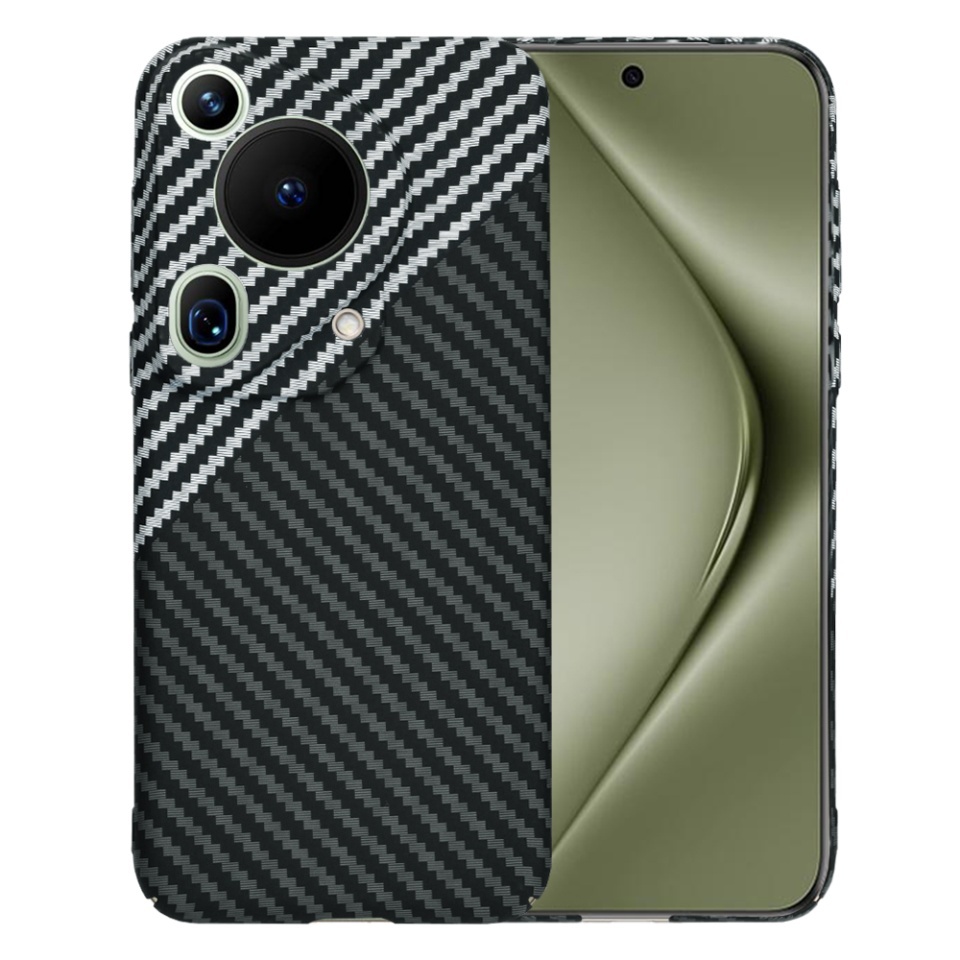 Husa pentru Huawei Pura 70 Ultra, SKYDDAR INNOVATION, textura carbon, Carbonite FiberShell, set cu sticker, Gri,