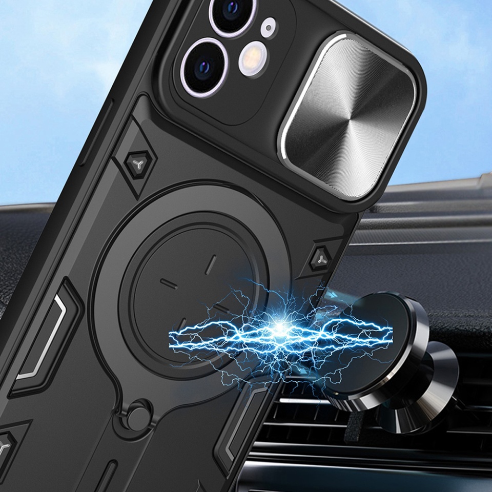 Husa pentru iPhone 11, cu inel magnetic si suport ajustabil, protecție completa camera, SKDR SafeCover - Roz auriu - 3 | YEO