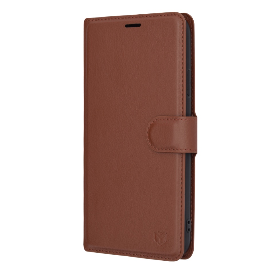 Husa pentru iPhone 11 Pro Max, SKYDDAR INNOVATION, Leather Folio tip Carte, cu Portofel Interior, Finisaje Premium, set cu sticker, Maro - 3 | YEO