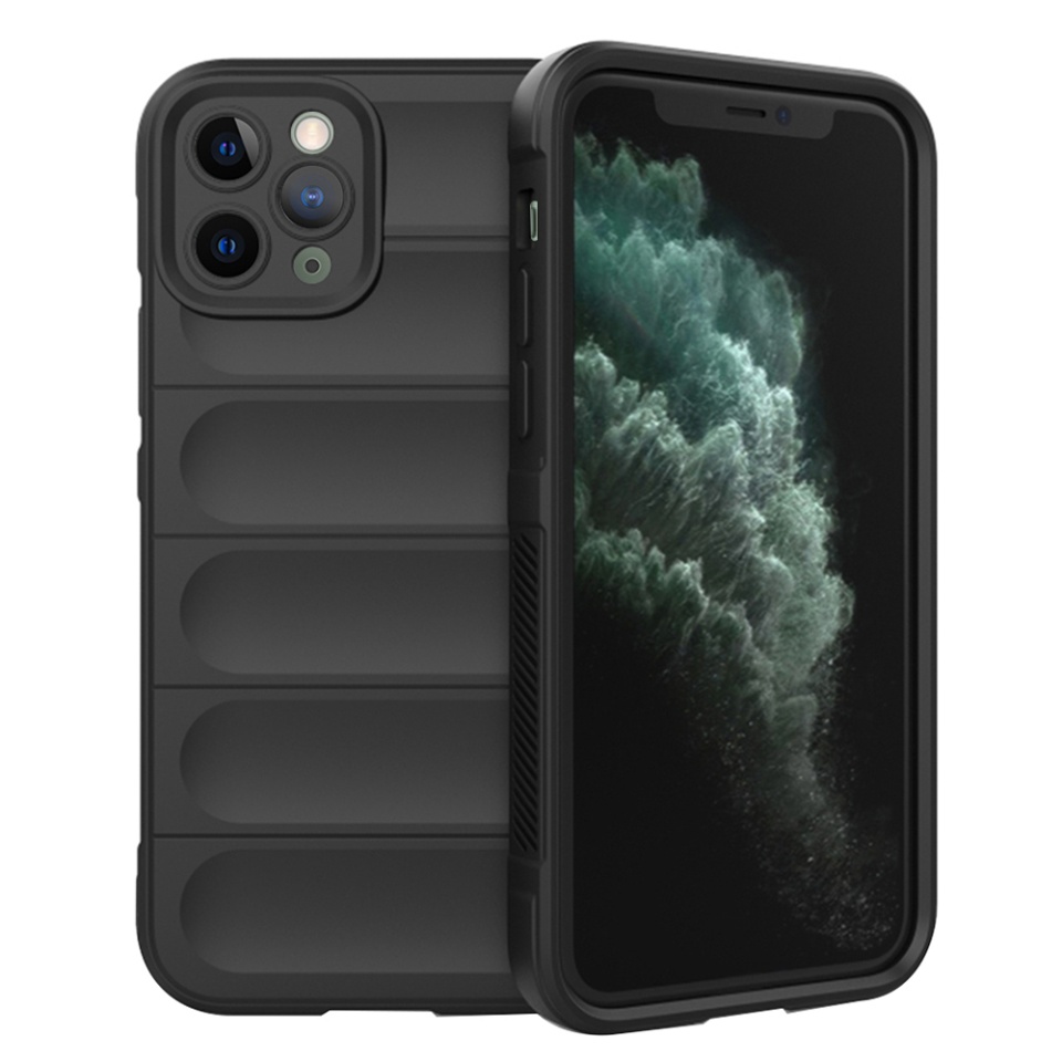Husa pentru iPhone 11 Pro Max, SKYDDAR INNOVATION, Vogue, din Silicon Mat, Negru, set cu sticker