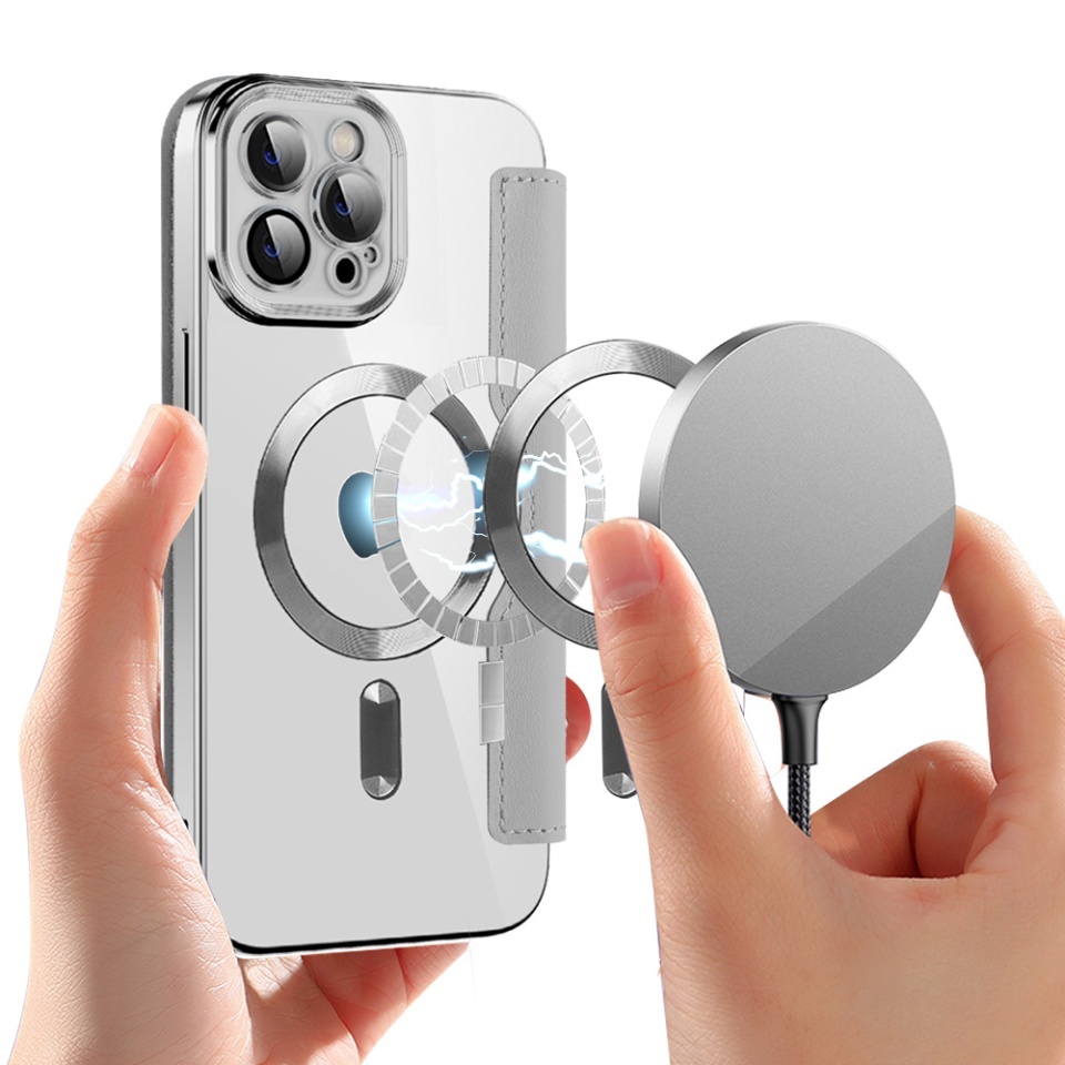 Husa pentru iPhone 11 Pro Max tip carte, SKYDDAR INOVATION, SmartMag Book, Magsafe, RFiD, Suport Carduri, set cu sticker, Gri - 3 | YEO