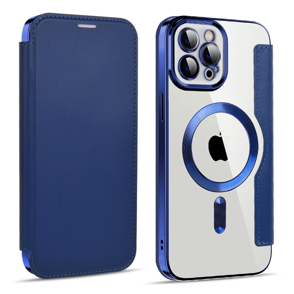 Husa pentru iPhone 11 Pro Max tip carte, SKYDDAR INOVATION, SmartMag Book, Magsafe, RFiD, Suport Carduri, set cu sticker, Albastru - 1 | YEO