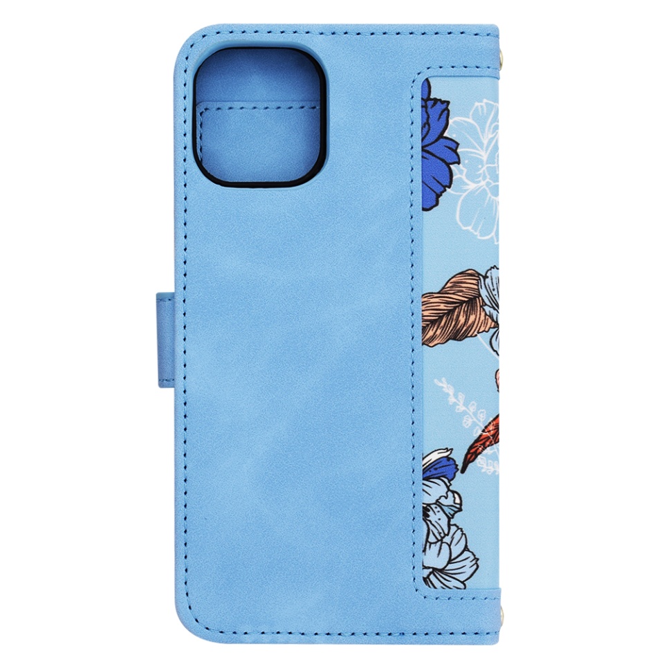 Husa pentru iPhone 12 / 12 Pro din Piele Ecologică cu Design Floral, Protecție 360°, Stand Integrat, Buzunare pentru Carduri, SKDR Floral Wallet - Bleu - 2 | YEO
