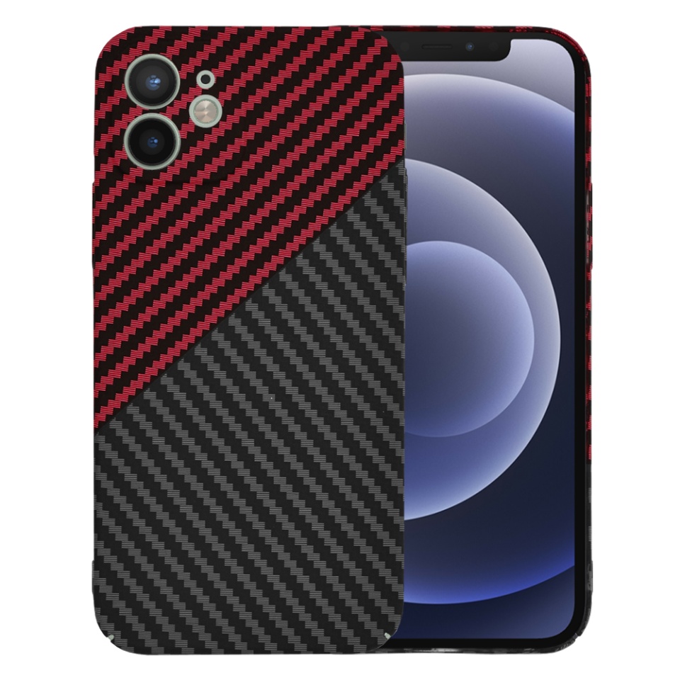 Husa pentru iPhone 12, Finisaj Premium cu Textura de Carbon, Design Elegant, SKDR CarbonFlex - Rosu inchis
