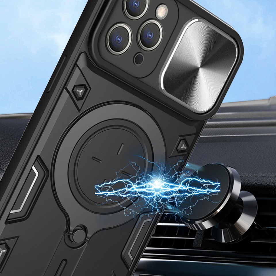 Husa pentru iPhone 12 Pro Max, SKYDDAR INNOVATION, CamGuard Pro, Inel Magnetic, Protectie Camera, Rosu, set cu sticker - 3 | YEO