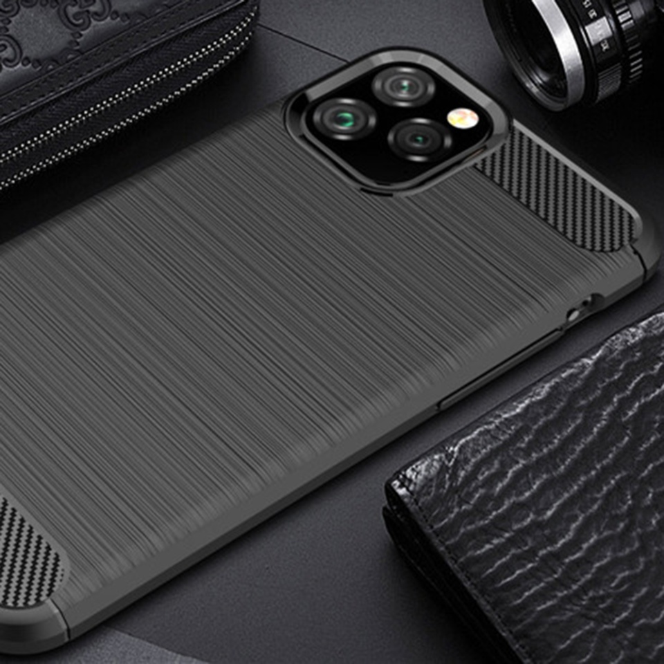 Husa pentru iPhone 12 Pro Max, SKYDDAR INNOVATION, Carbon Silicone, din Silicon Slim, cu textura Fibra Carbon, set cu sticker, Negru - 1 | YEO