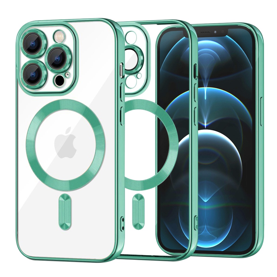 Husa pentru iPhone 12 Pro Max, SKYDDAR INNOVATION, Luxury Shield Magsafe, Protectie Antisoc, Verde deschis, set cu sticker