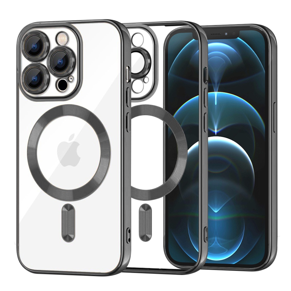 Husa pentru iPhone 12 Pro Max, SKYDDAR INNOVATION, Luxury Shield Magsafe, Protectie Antisoc, Negru, set cu sticker