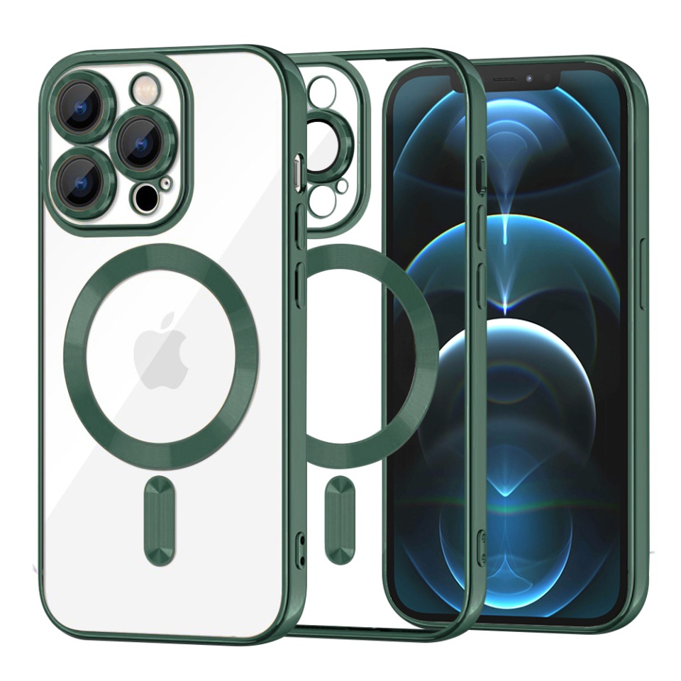 Husa pentru iPhone 12 Pro Max, SKYDDAR INNOVATION, Luxury Shield Magsafe, Protectie Antisoc, Verde inchis, set cu sticker