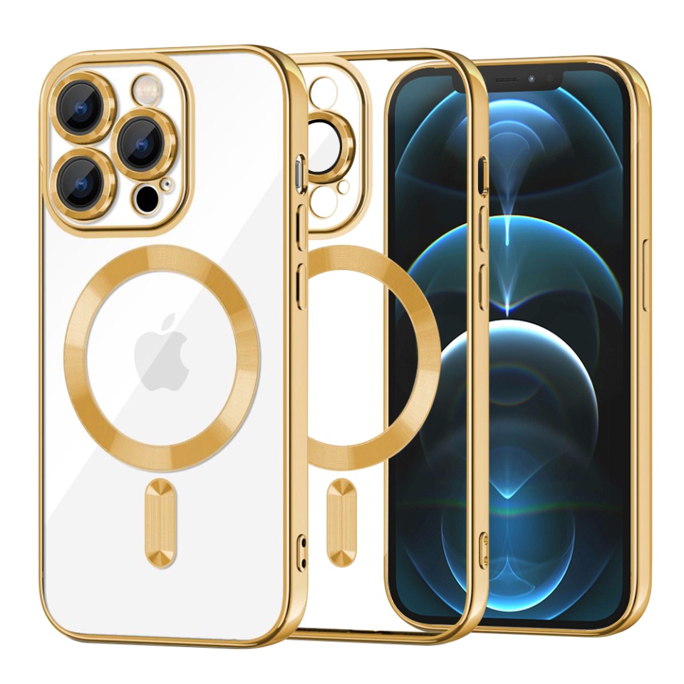 Husa pentru iPhone 12 Pro Max, SKYDDAR INNOVATION, Luxury Shield Magsafe, Protectie Antisoc, Auriu, set cu sticker
