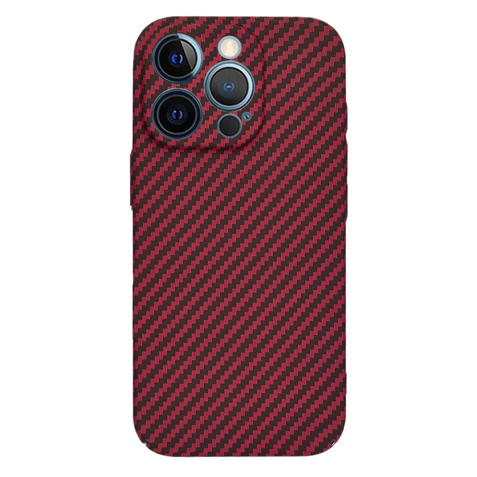 Husa pentru iPhone 12 Pro Max, SKYDDAR INNOVATION, textura carbon, Carbonite FiberShell, set cu sticker, Rosu, - 2 | YEO
