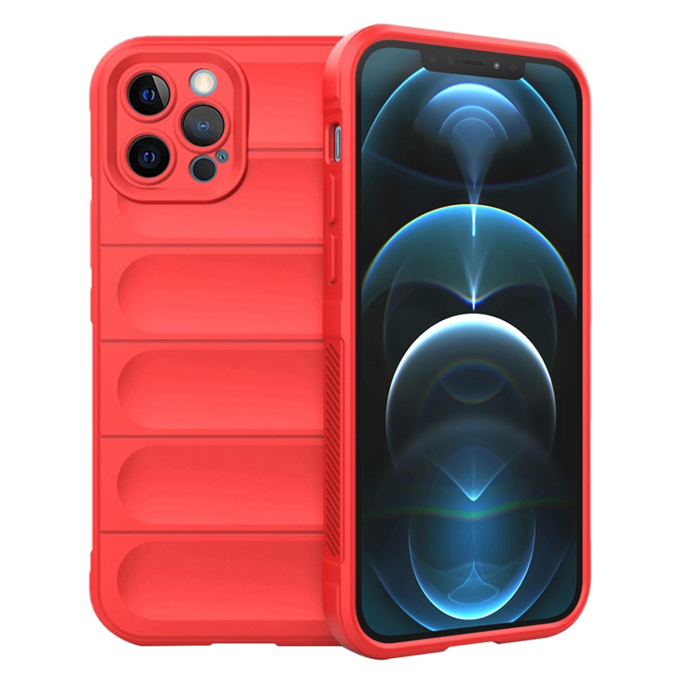 Husa pentru iPhone 12 Pro Max, SKYDDAR INNOVATION, Vogue, din Silicon Mat, Rosu, set cu sticker