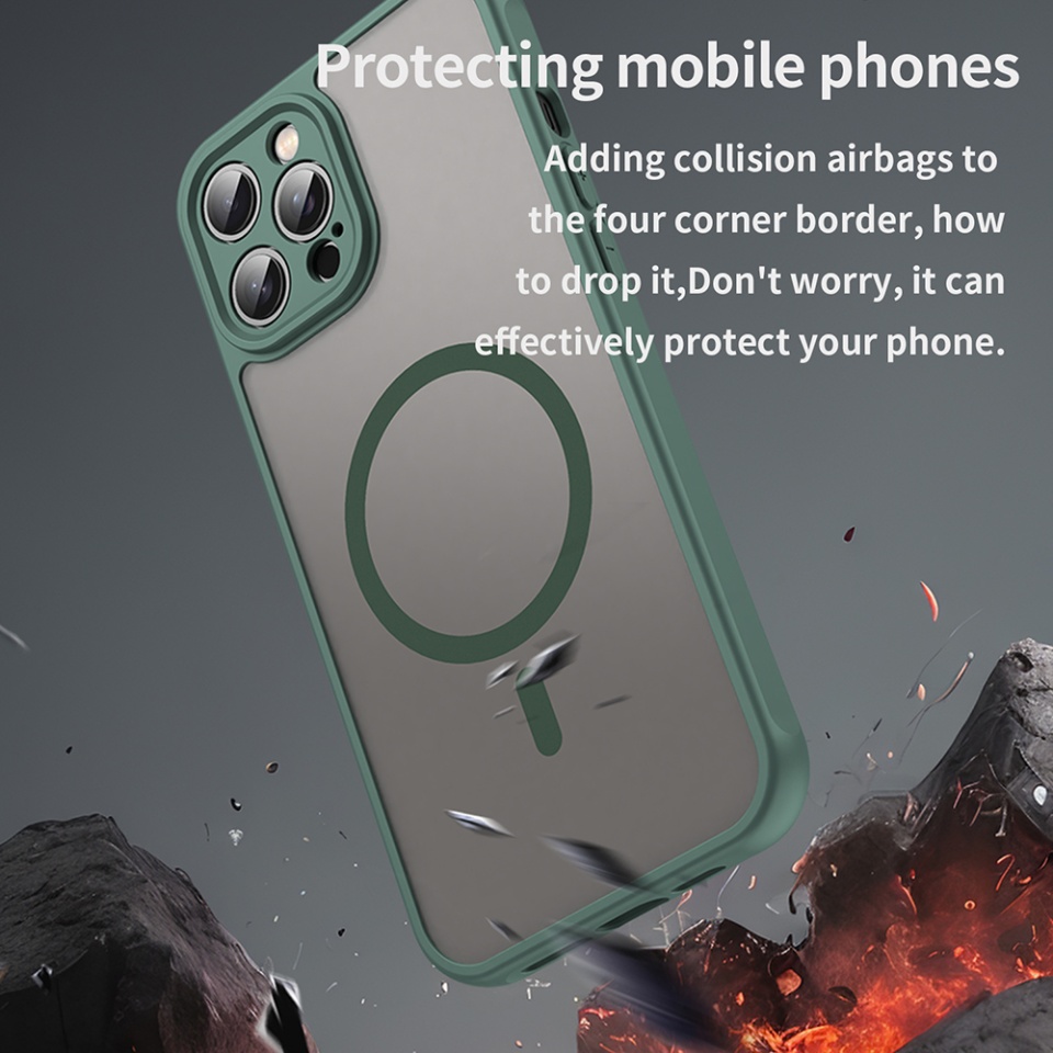Husa pentru iPhone 12 Pro, SKYDDAR INNOVATION, HaloFrost MagSafe II, Antisoc, set cu sticker, Verde - 3 | YEO