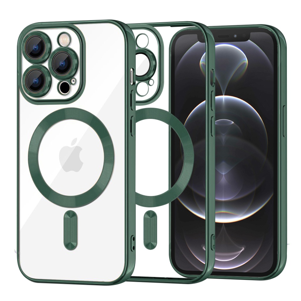 Husa pentru iPhone 12 Pro , SKYDDAR INNOVATION, Luxury Shield Magsafe, Protectie Antisoc, Verde inchis, set cu sticker