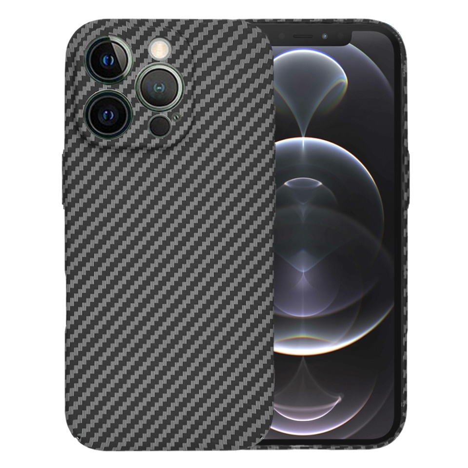 Husa pentru iPhone 12 Pro, SKYDDAR INNOVATION, textura carbon, Carbonite FiberShell, set cu sticker, Negru,