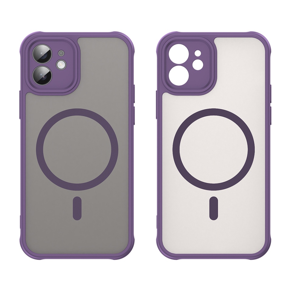 Husa pentru iPhone 12, SKYDDAR INNOVATION, HaloFrost MagSafe II, Antisoc, set cu sticker, Mov - 1 | YEO