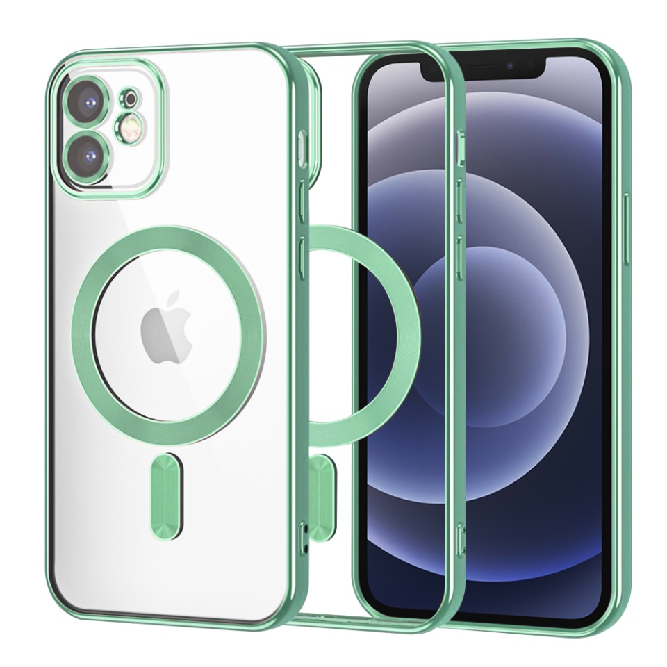 Husa pentru iPhone 12, SKYDDAR INNOVATION, Luxury Shield Magsafe, Protectie Antisoc, Verde deschis, set cu sticker