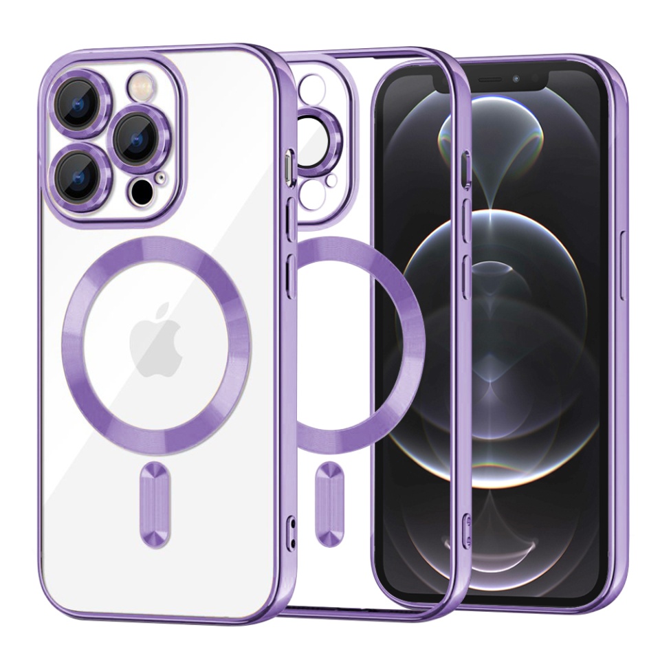 Husa pentru iPhone 12, SKYDDAR INNOVATION, Luxury Shield Magsafe, Protectie Antisoc, Mov, set cu sticker