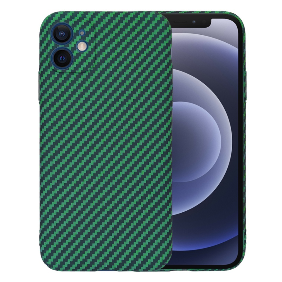 Husa pentru iPhone 12, SKYDDAR INNOVATION, textura carbon, Carbonite FiberShell, set cu sticker, Verde,