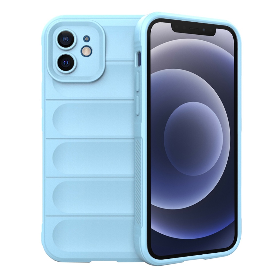 Husa pentru iPhone 12, SKYDDAR INNOVATION, Vogue, din Silicon Mat, Bleu, set cu sticker