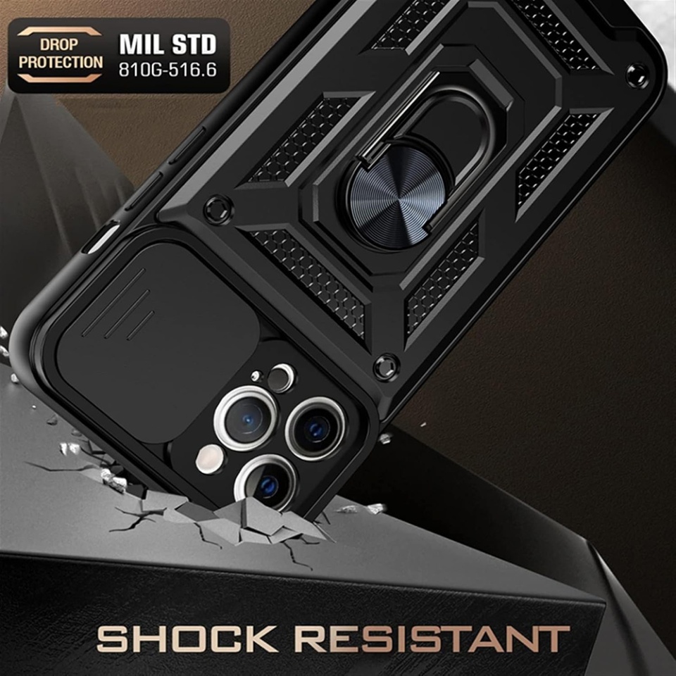 Husa pentru iPhone 13 mini, SKYDDAR INNOVATION, CamShield, Negru, set cu sticker - 1 | YEO
