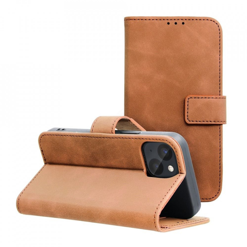 Husa pentru iPhone 13 MINI tip carte magnetic, Skyddar Tender - Maro
