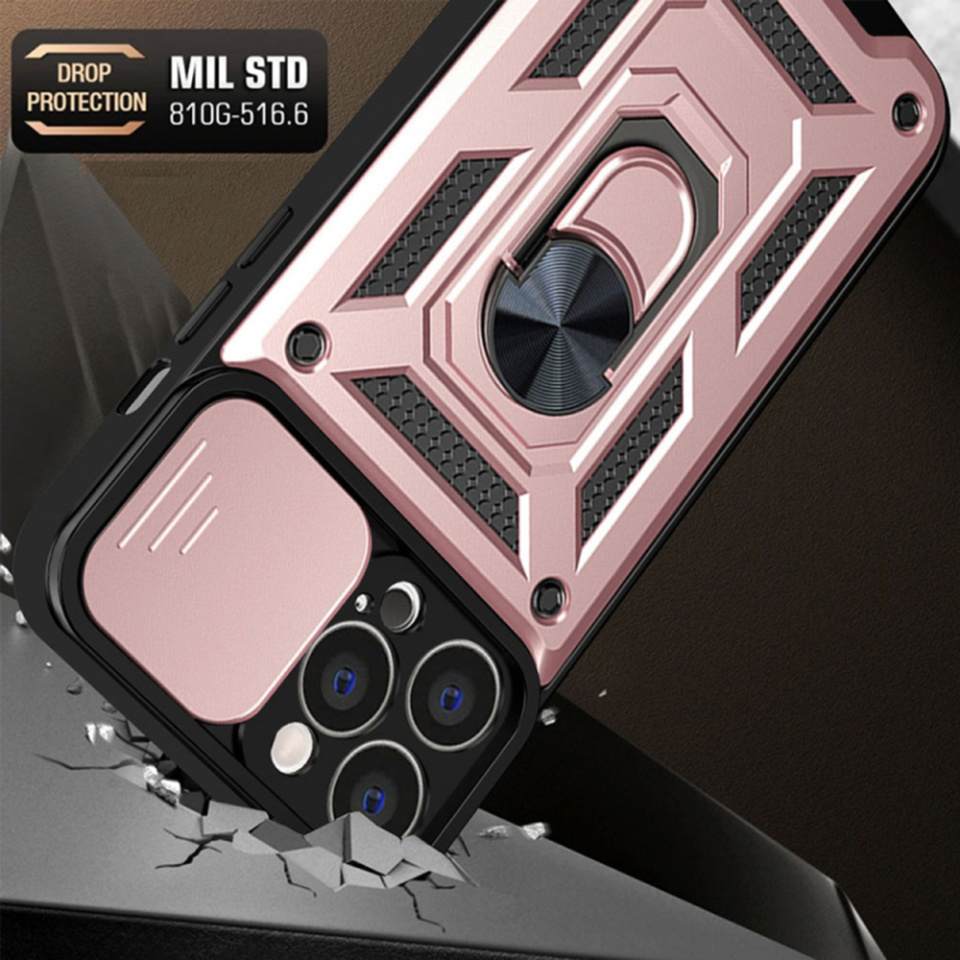 Husa pentru iPhone 13 Pro Max cu inel magnetic si protectie camera Skyddar CamShield - Rose Gold - 3 | YEO