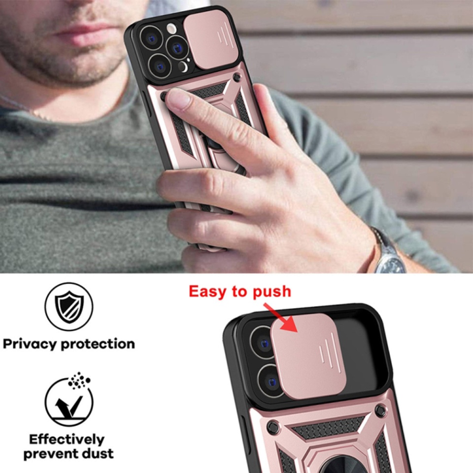 Husa pentru iPhone 13 Pro Max, SKYDDAR INNOVATION, CamShield, Roz, set cu sticker - 2 | YEO