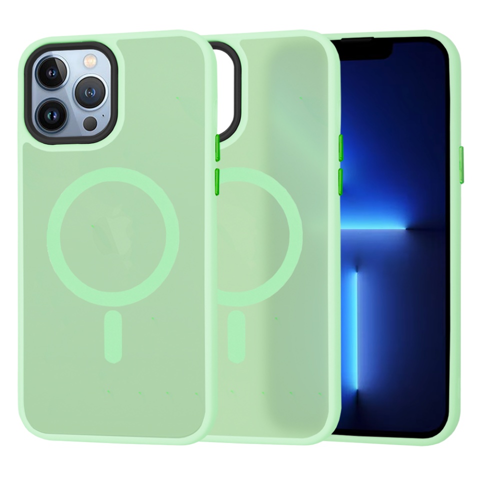 Husa pentru iPhone 13 Pro Max, SKYDDAR INNOVATION, HaloFrost MagSafe, Antisoc, set cu sticker, Verde deschis
