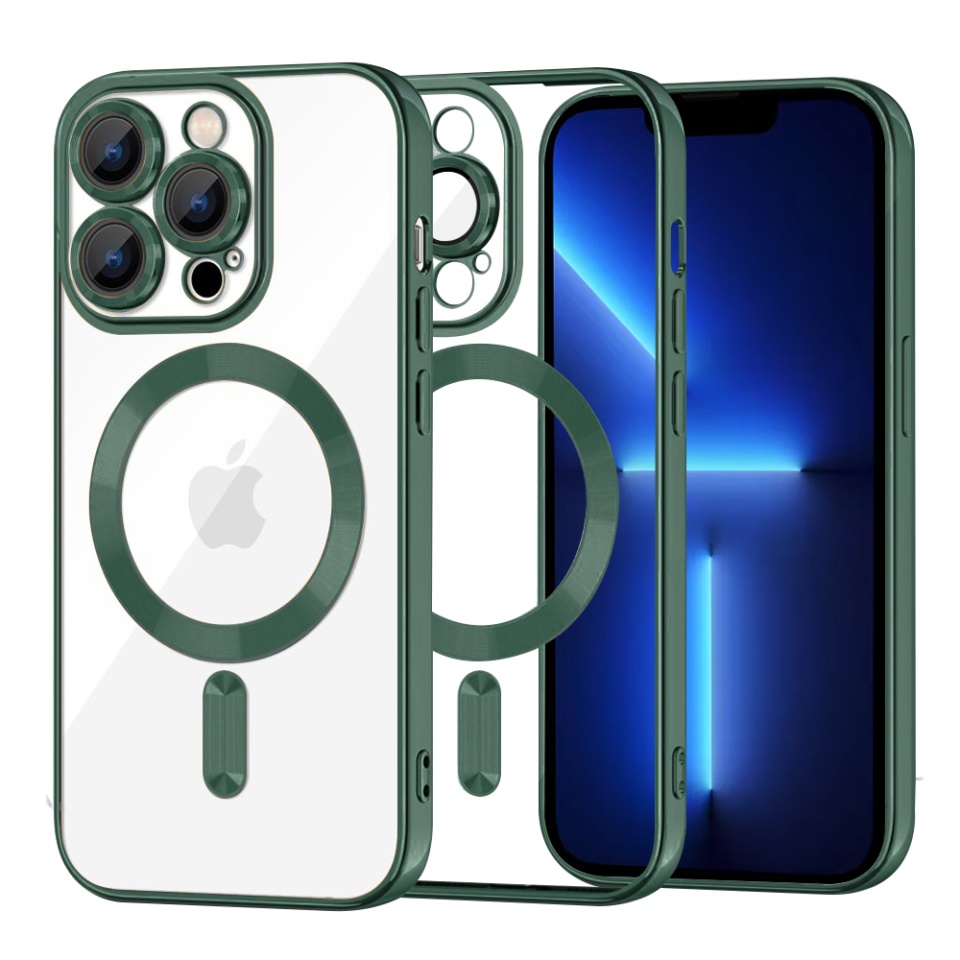 Husa pentru iPhone 13 Pro Max, SKYDDAR INNOVATION, Luxury Shield Magsafe, Protectie Antisoc, Verde inchis, set cu sticker