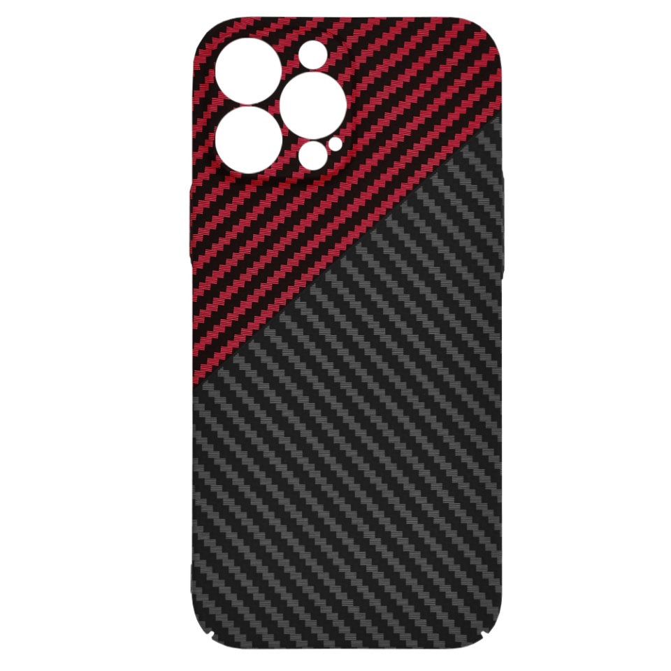 Husa pentru iPhone 13 Pro Max, SKYDDAR INNOVATION, textura carbon, Carbonite FiberShell, Rosu inchis, set cu sticker - 3 | YEO