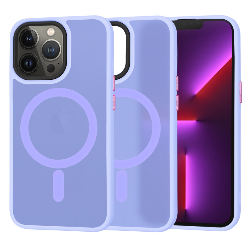 Husa pentru iPhone 13 Pro, SKYDDAR INNOVATION, HaloFrost MagSafe, Antisoc, set cu sticker, Mov deschis