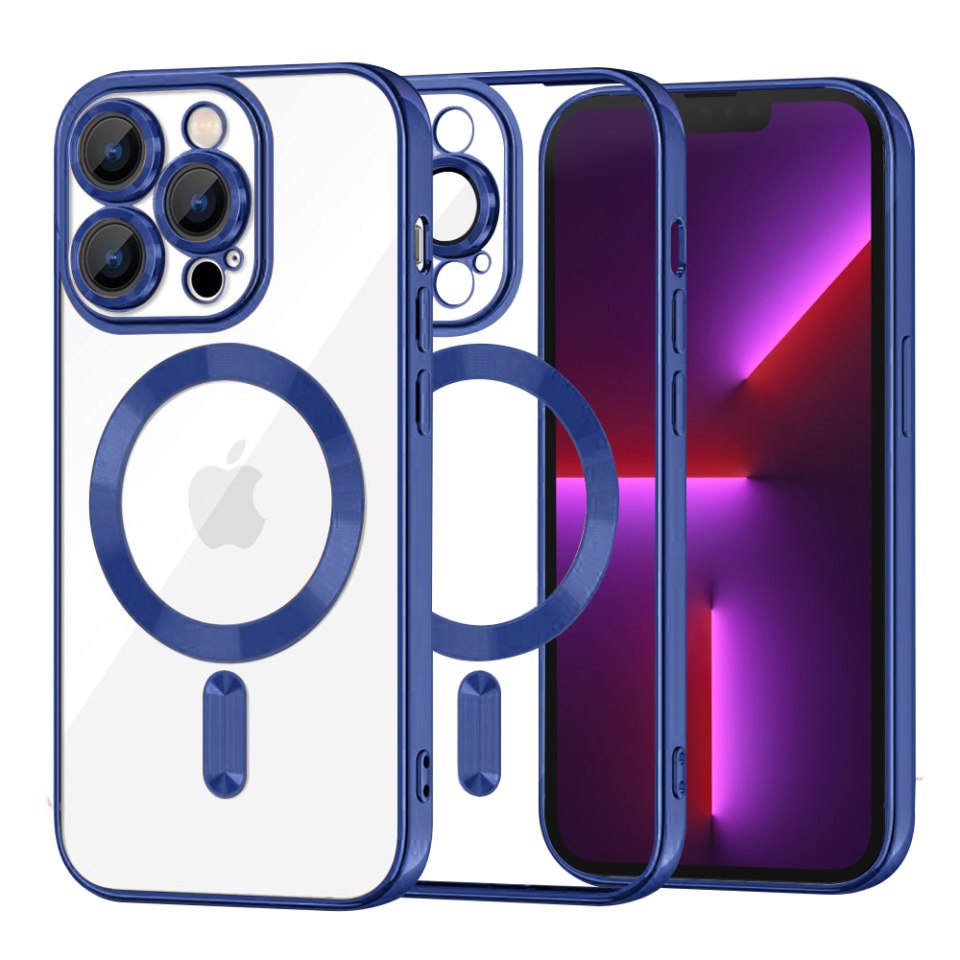 Husa pentru iPhone 13 Pro, SKYDDAR INNOVATION, Luxury Shield Magsafe, Protectie Antisoc, Albastru, set cu sticker