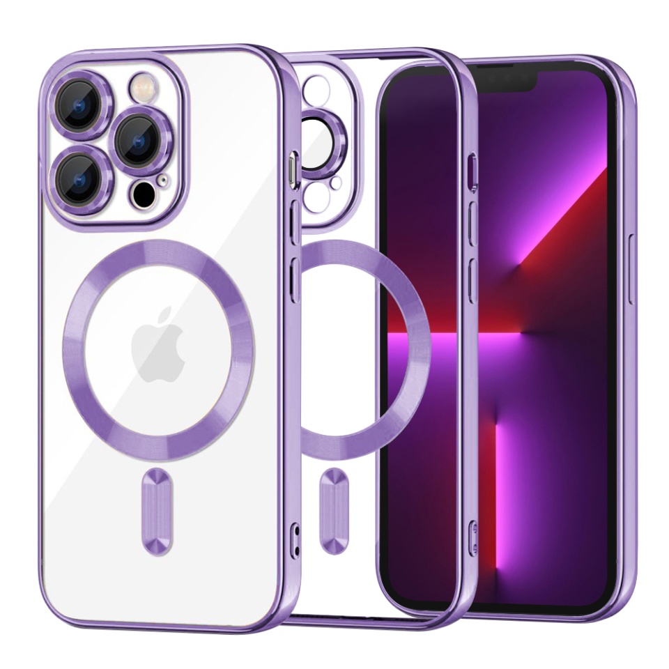 Husa pentru iPhone 13 Pro, SKYDDAR INNOVATION, Luxury Shield Magsafe, Protectie Antisoc, Mov, set cu sticker