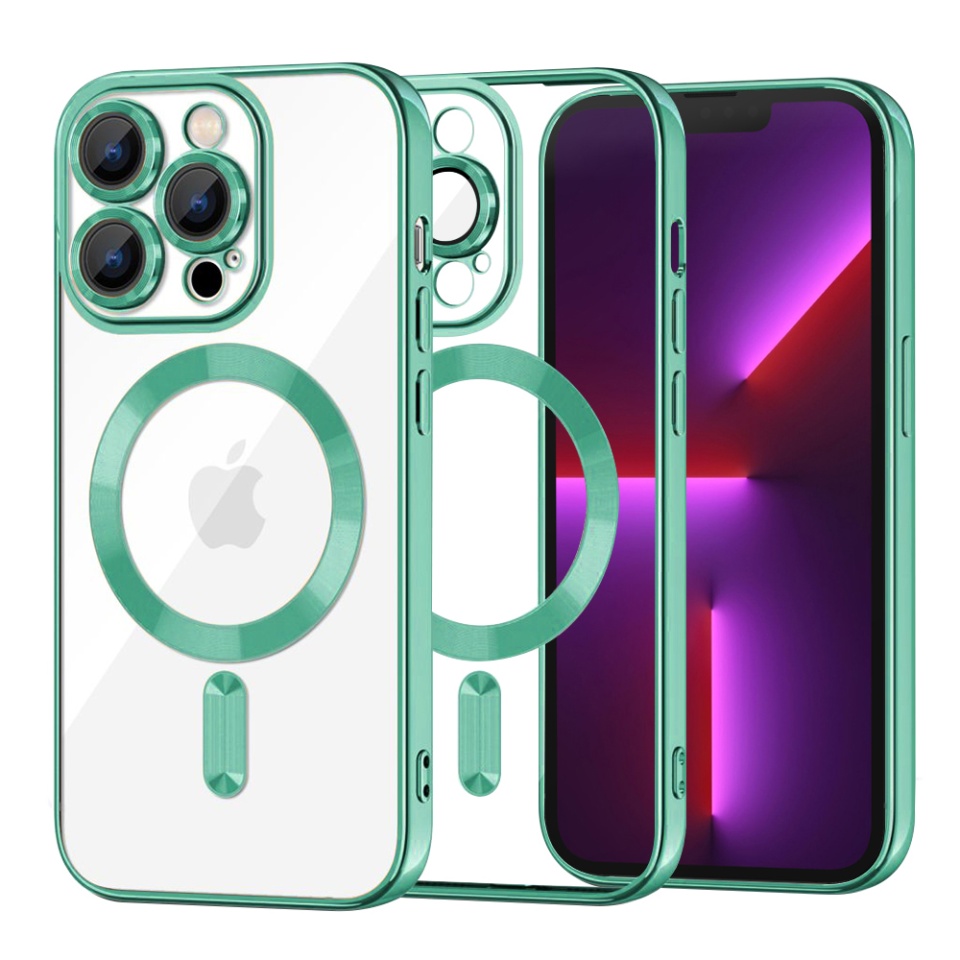 Husa pentru iPhone 13 Pro, SKYDDAR INNOVATION, Luxury Shield Magsafe, Protectie Antisoc, Verde deschis, set cu sticker